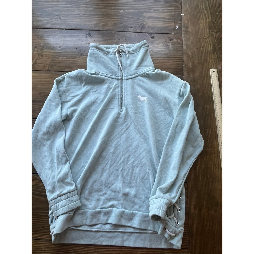 Victoria's Secret PINK Quarter Zip Lace Up Side Pullover Sweatshirt Mint Green S